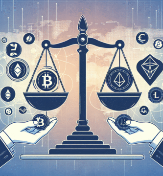 A modern digital illustration showing global legal scales balancing cryptocurrency symbols and altcoin logos, with a world map faintly in the background and a professional, trustworthy color palette.