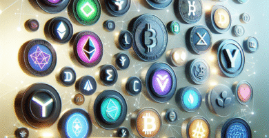 High-resolution modern illustration of colorful NFT tokens floating above various altcoin symbols and crypto wallets on a clean marketplace background