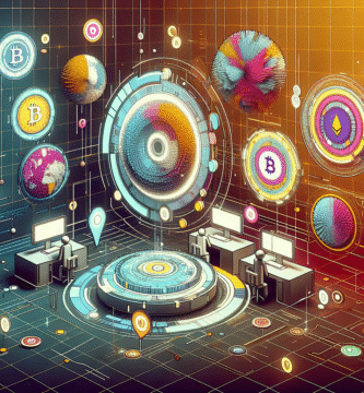 A modern digital marketplace scene showing stylized NFT artworks and colorful altcoin tokens interacting on a user interface, vibrant and futuristic