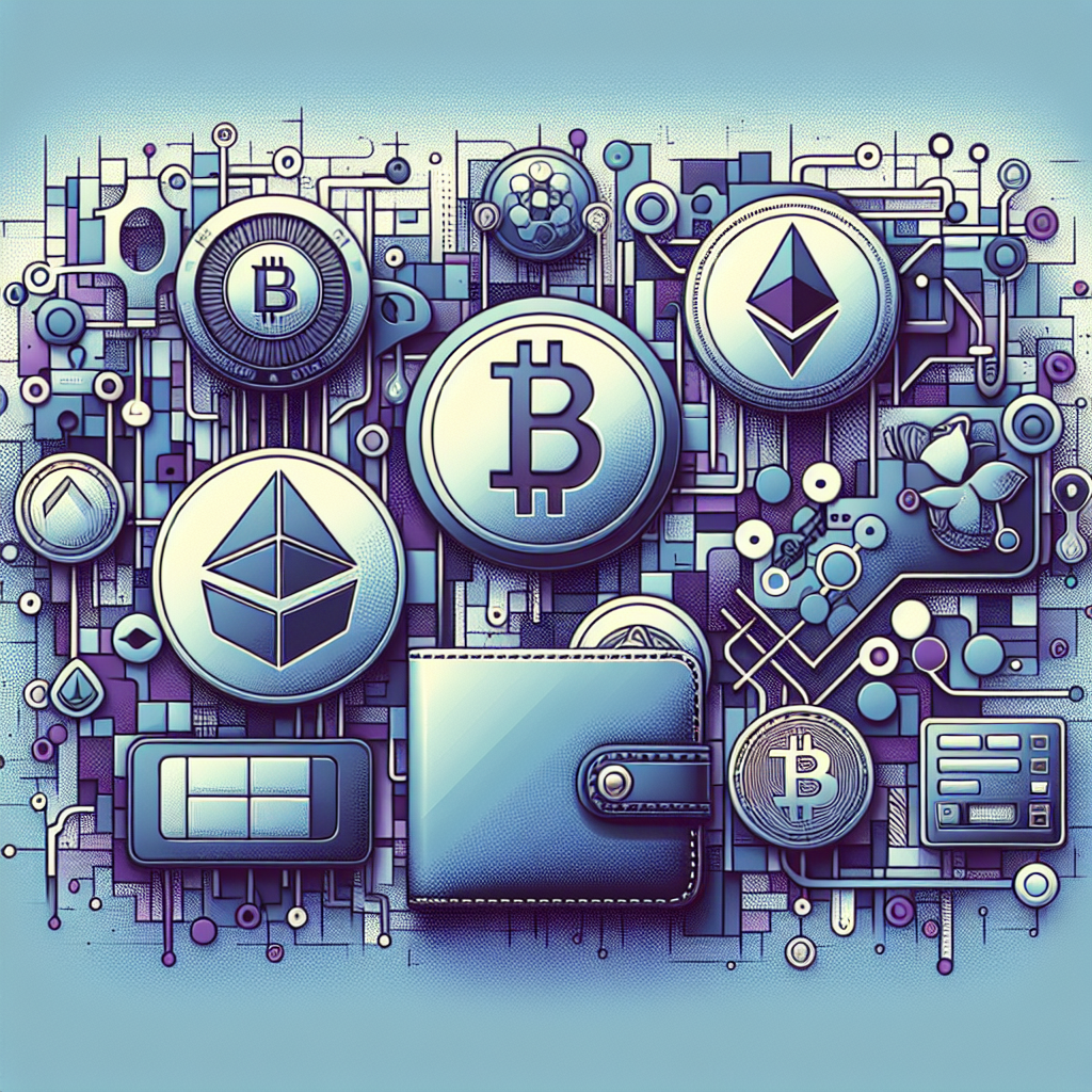 A modern digital art collage showing NFTs and altcoin symbols interacting: stylized NFT cards, altcoin tokens, a secure hardware wallet, and abstract blockchain nodes in cool blue and purple tones.