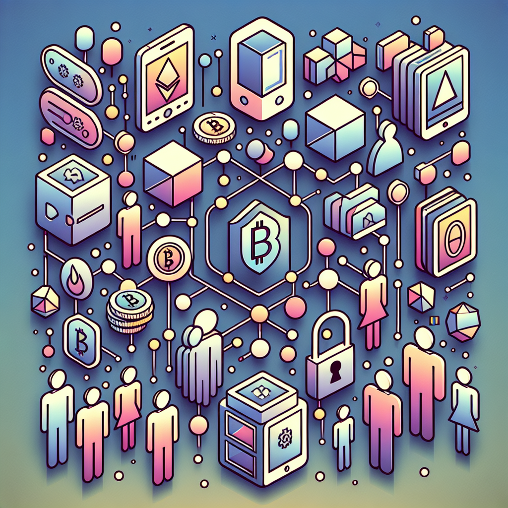 A modern digital illustration of decentralized applications: a stylized blockchain network with app icons, tokens, a secure hardware wallet, and abstract users interacting, high-resolution